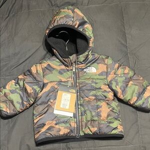 The North Face Green and Brown Camo Hooded Jacket